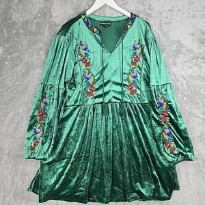 Pyramid Collection Womens Embroidered Velvet Blouse Top 2x Green Renaissance